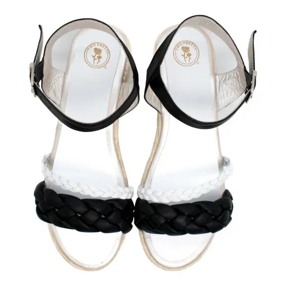 Handcrafted Black & White Braided Espadrille Wedge Sandal - Picture 5 of 6